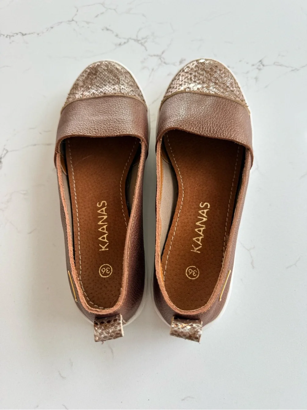 Kaanas Brown Slip On Loafer with Textured Toe 36